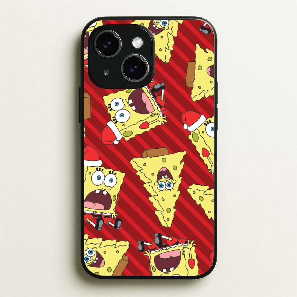 Christmas Cartoon Sponge Stripes Pattern iPhone 14 Case