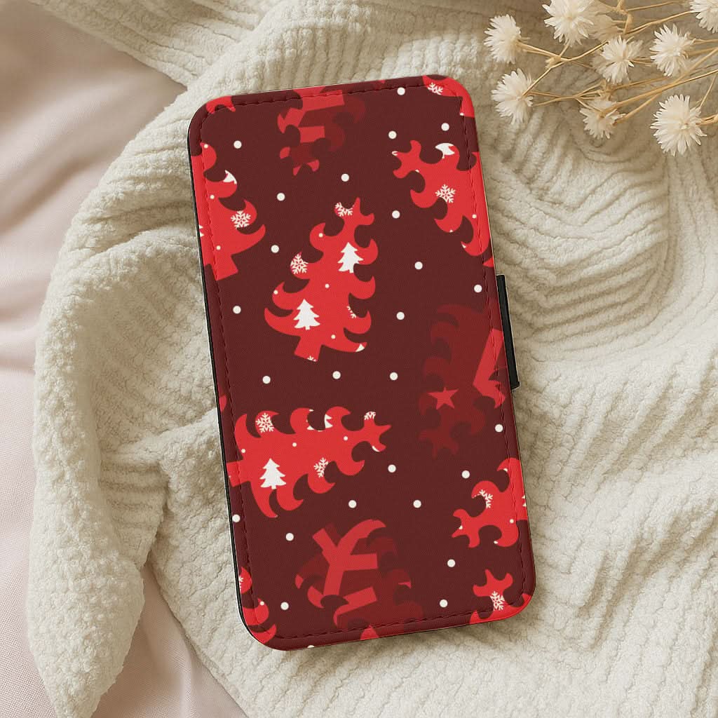 Wrapping Paper Christmas Tree Pattern Leather Phone Case