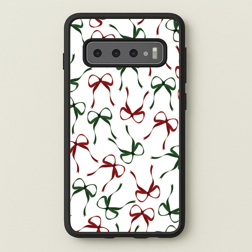 Red And Green Coquette Christmas Bows Pattern Galaxy S10 Case