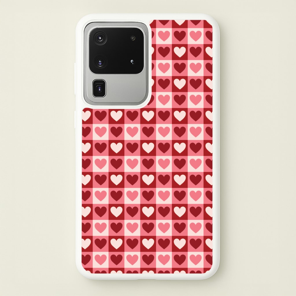 Pink Tartan Love Hearts Pattern Galaxy S20 Ultra Case