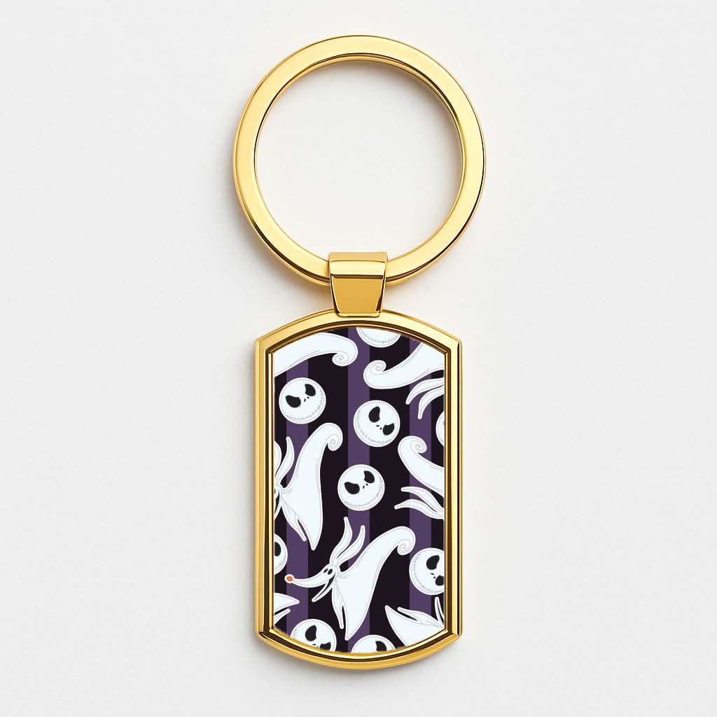 Skeleton Dog And Face Pattern Gold Keyring