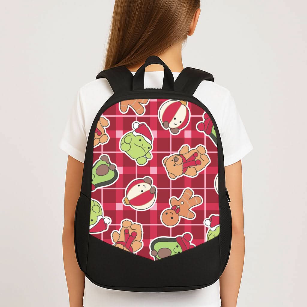 Christmas Plushies Tartan Pattern School Bag