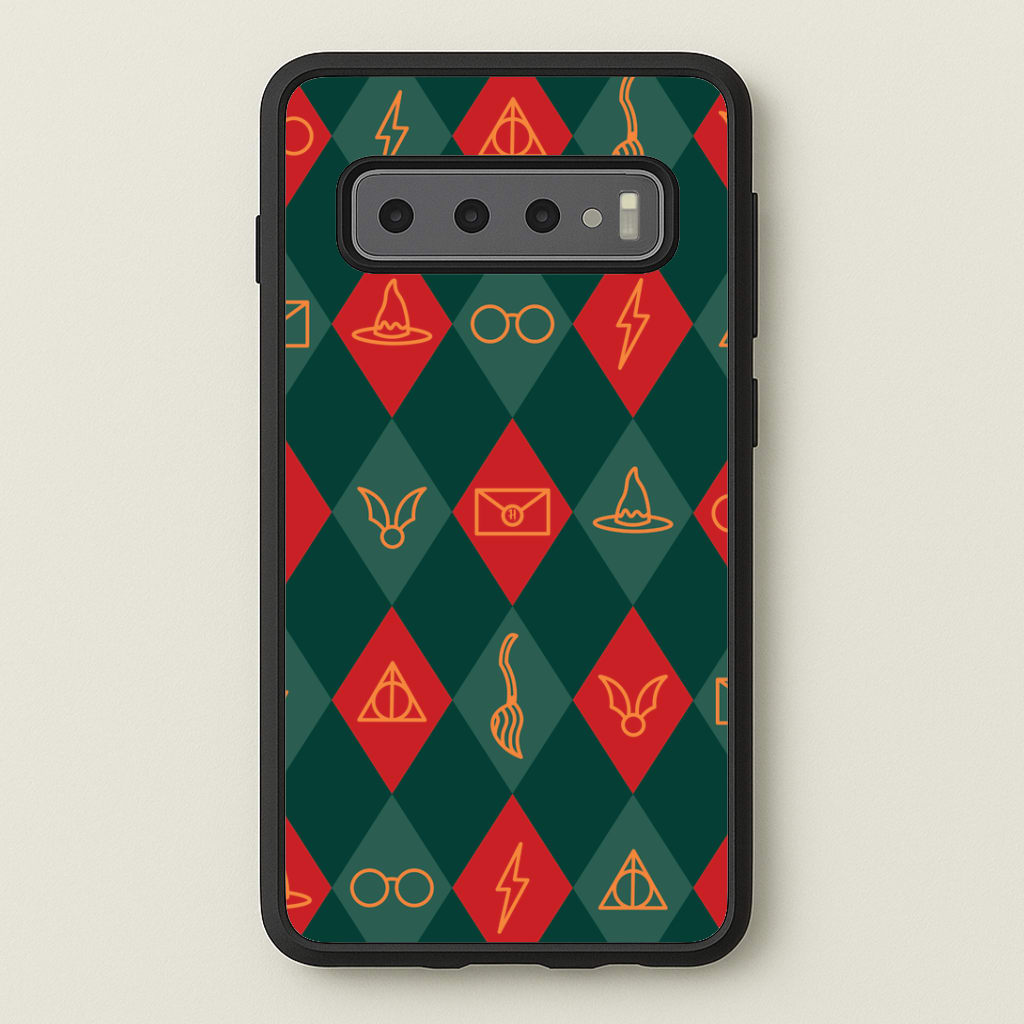 Christmas Wizard Icons Argyle Pattern Galaxy S10 Plus Case