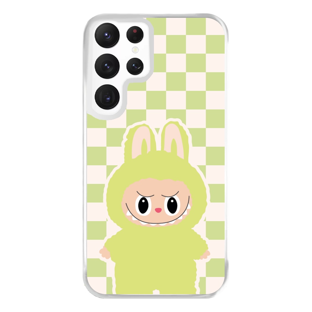 Checkered Cute Green Monster Galaxy S22 Ultra Case