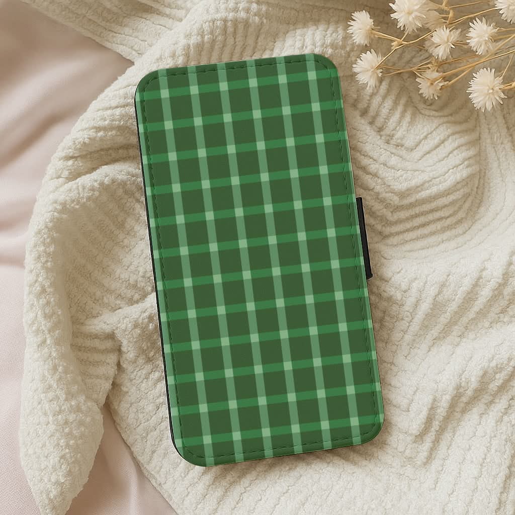 Dark Green Tartan Christmas Pattern Leather Phone Case