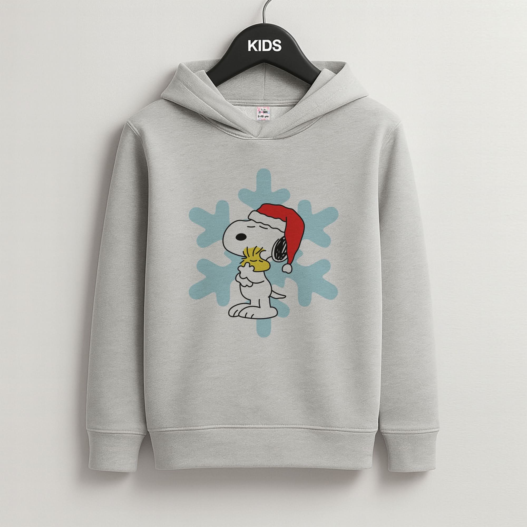 Christmas Cartoon Beagle And Bird Grey Kids Hoodie