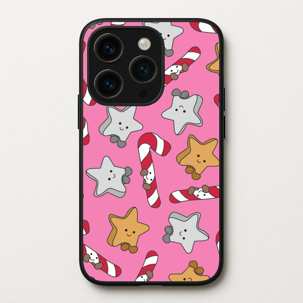 Pink Christmas Plushies Pattern iPhone 14 Pro Case