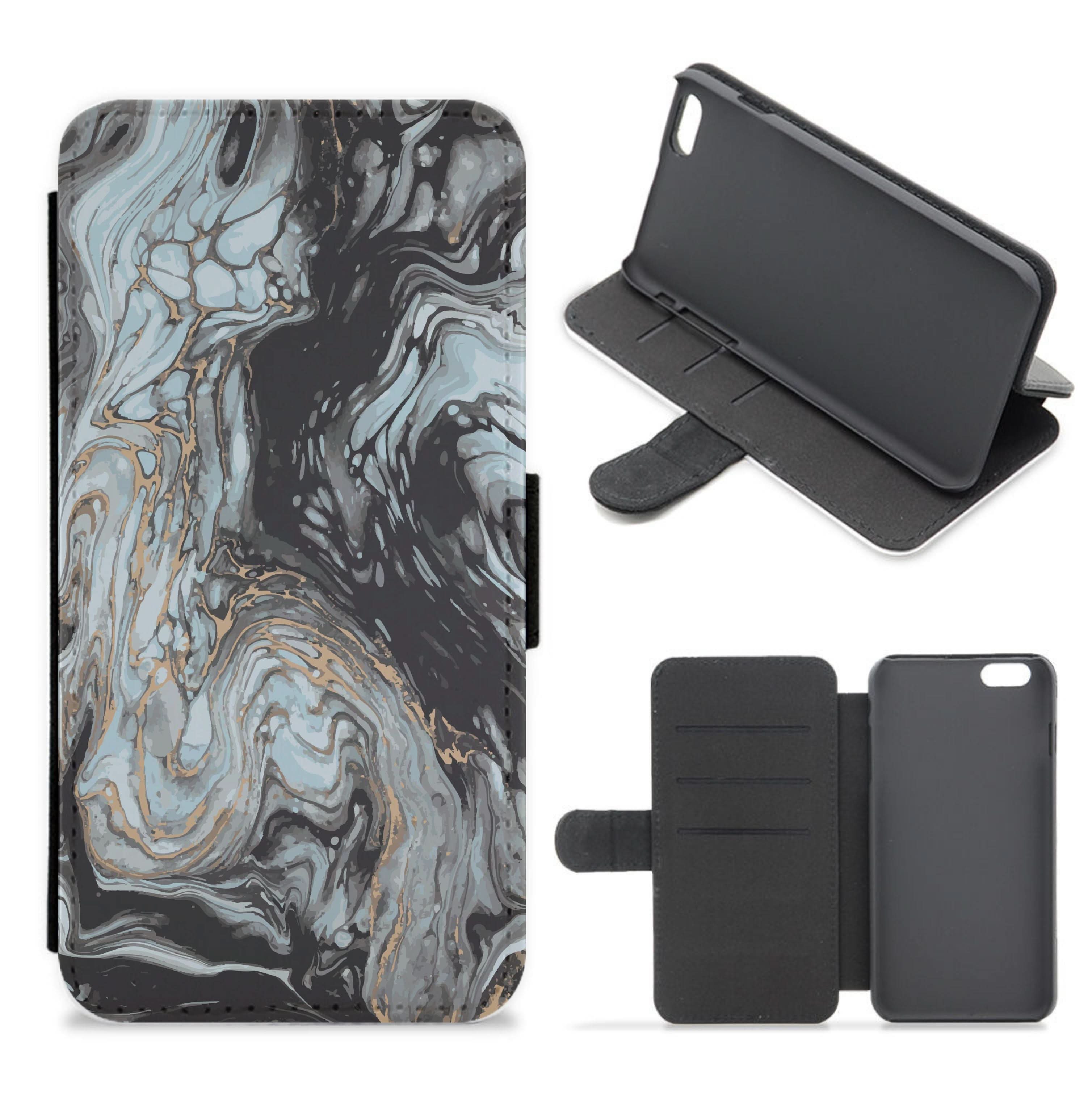 Black And Gold Cloudy Marble Flip / Wallet Phone Case