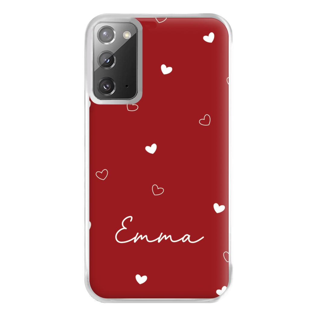 Red Hearts And Outlines Personalised Name Galaxy Note 20 Case