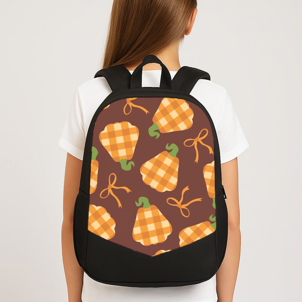 Tartan Pumpkins And Bows Pattern School Bag