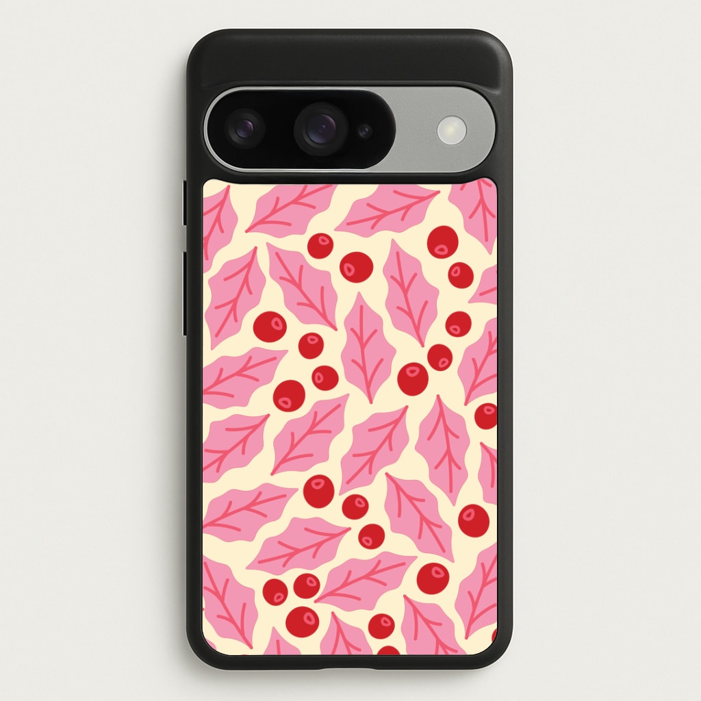 Pink Holly And Berries Pattern Google Pixel 10 / 10 Pro Case