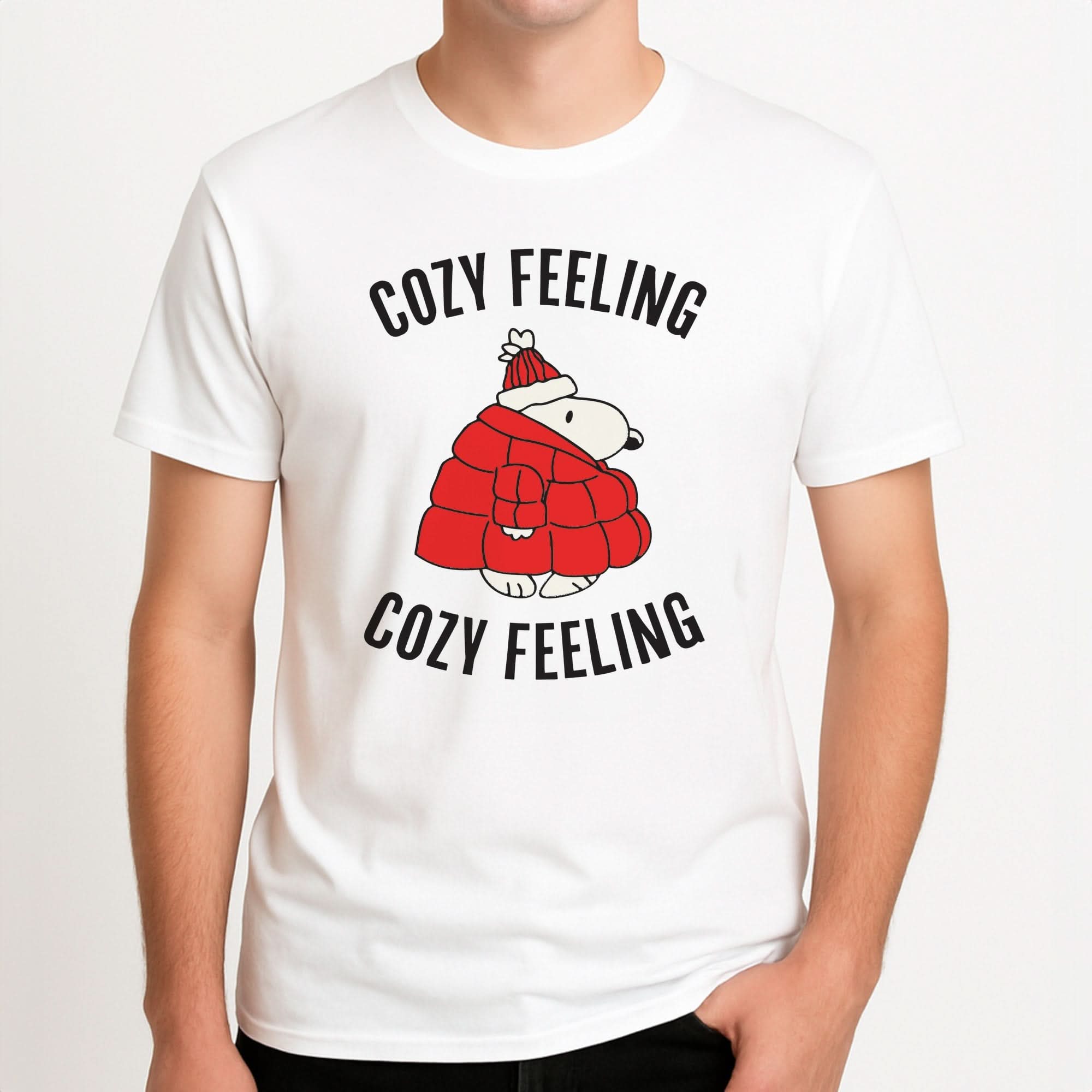 Cozy Feeling Cartoon Beagle Puffer Jacket Mens T-Shirt