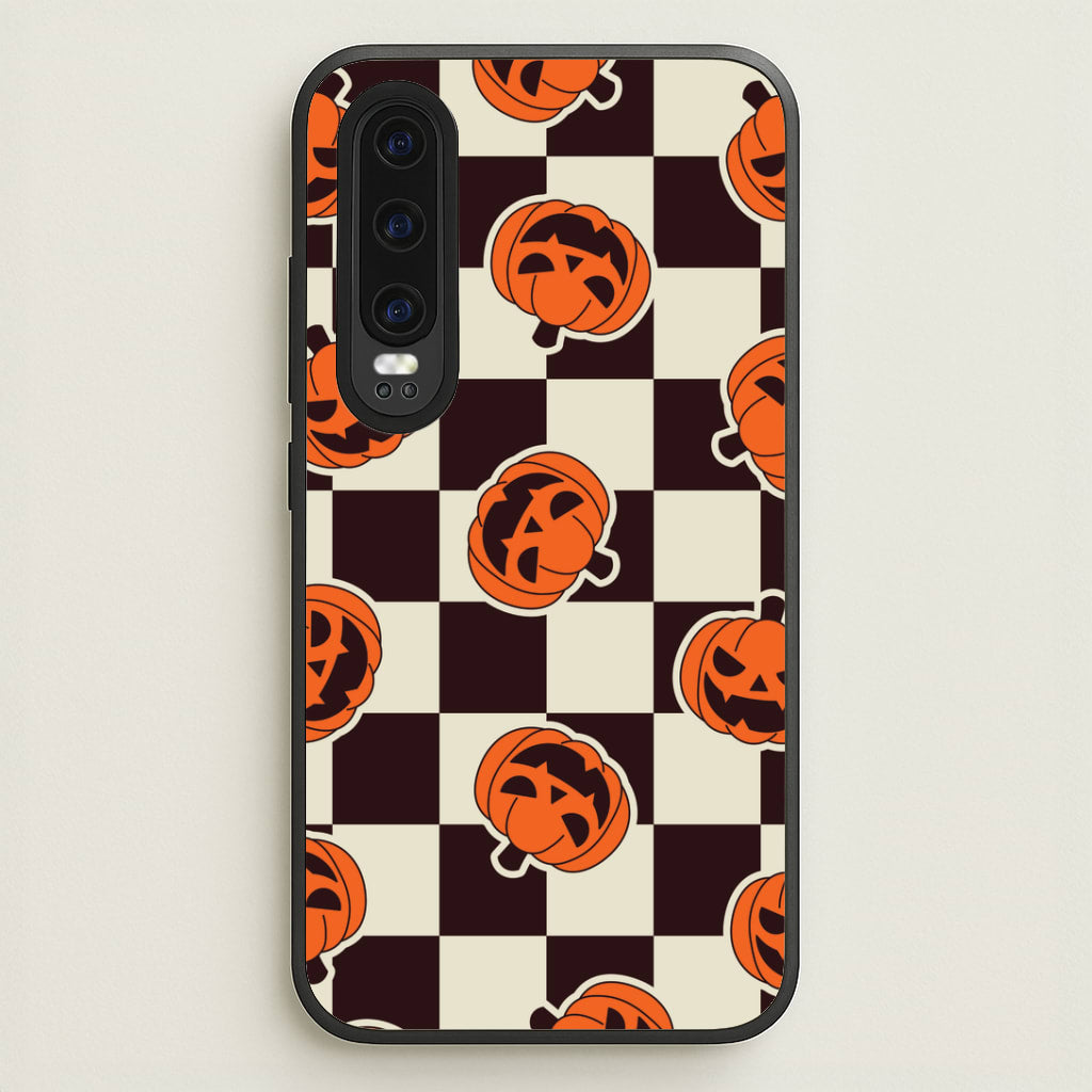 Pumpkin Stickers Checkered Pattern Huawei P30 Case