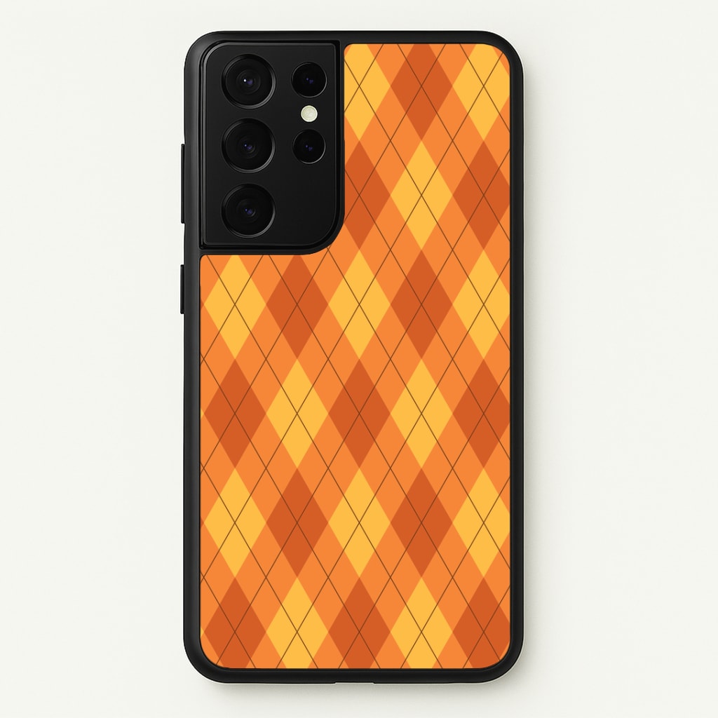 Orange Argyle Pattern Galaxy S21 Ultra Case