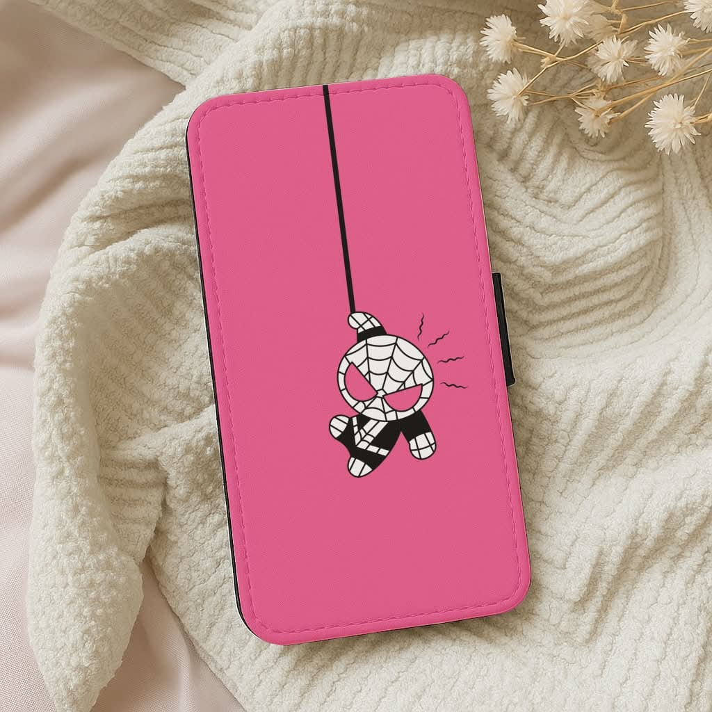 Pink Hanging Spider Hero Leather Phone Case