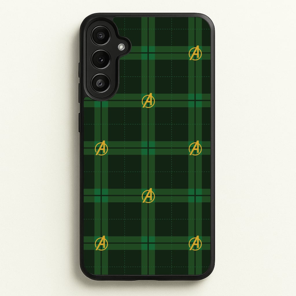 Superhero Team Green Tartan Pattern Galaxy A34 Case