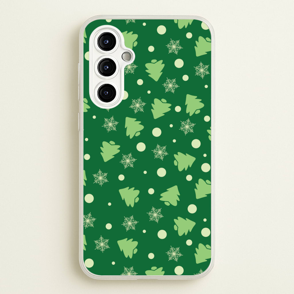 Cartoon Christmas Trees And Snowflakes Pattern Galaxy A54 Case