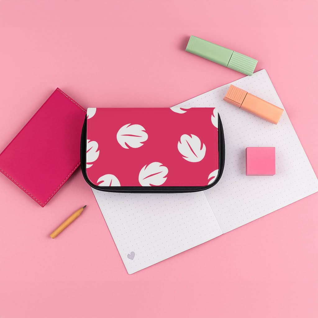 Red And White Cartoon Leaves Pattern Pencil Case