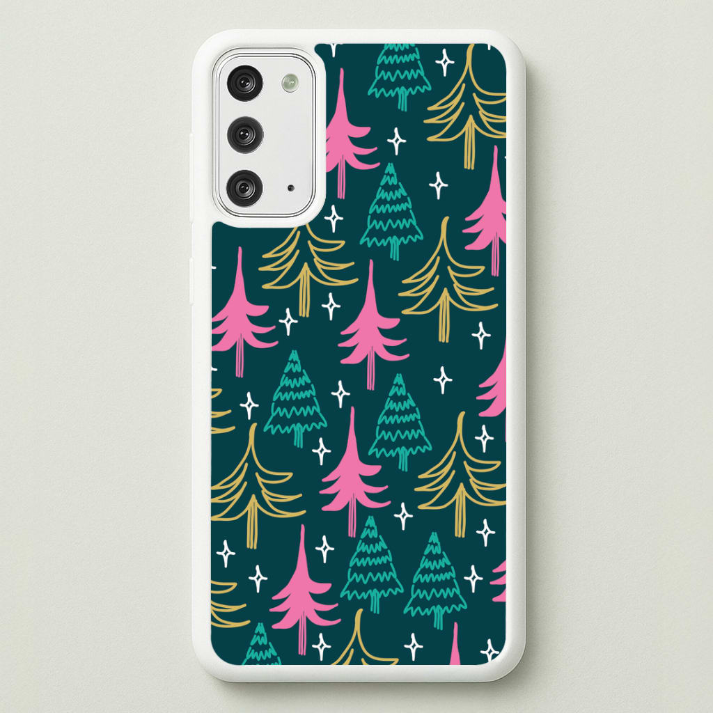 Colourful Sketched Christmas Trees Pattern Galaxy Note 20 Case