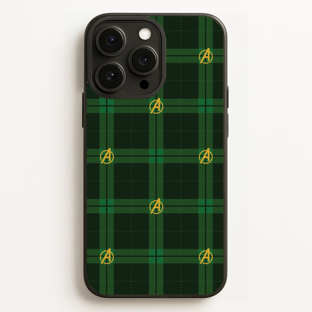 Superhero Team Green Tartan Pattern iPhone 16 Pro Max Case