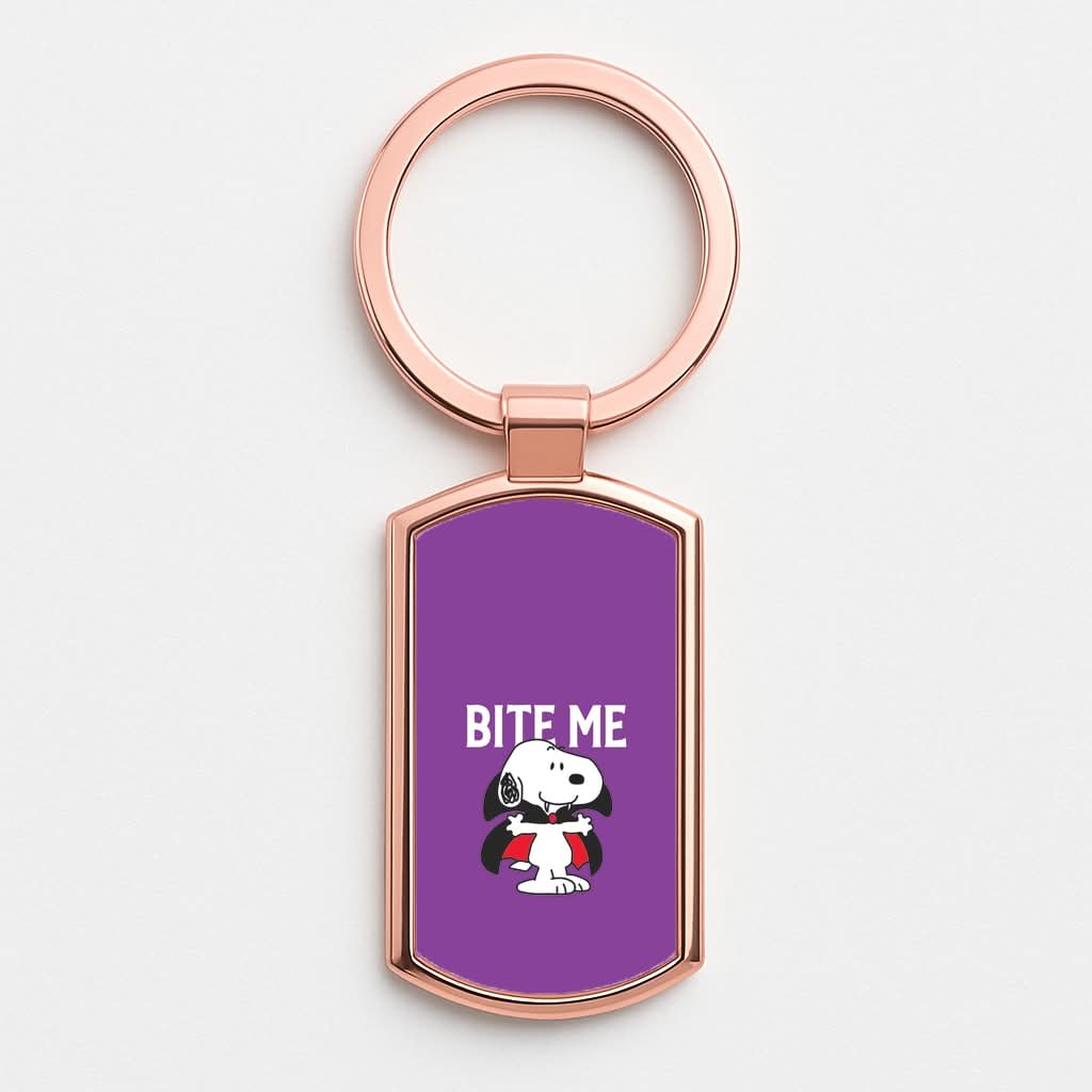 Bite Me Cartoon Beagle Rose Gold Keyring