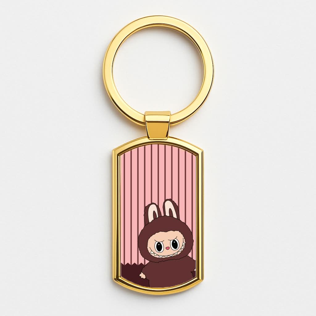 Stripey Cute Brown Monster Gold Keyring