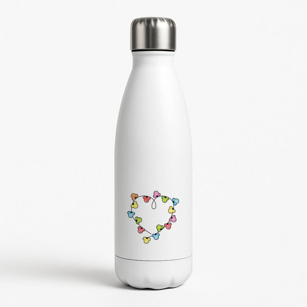 Cartoon Mouse Christmas Fairylights Heart White Water Bottle