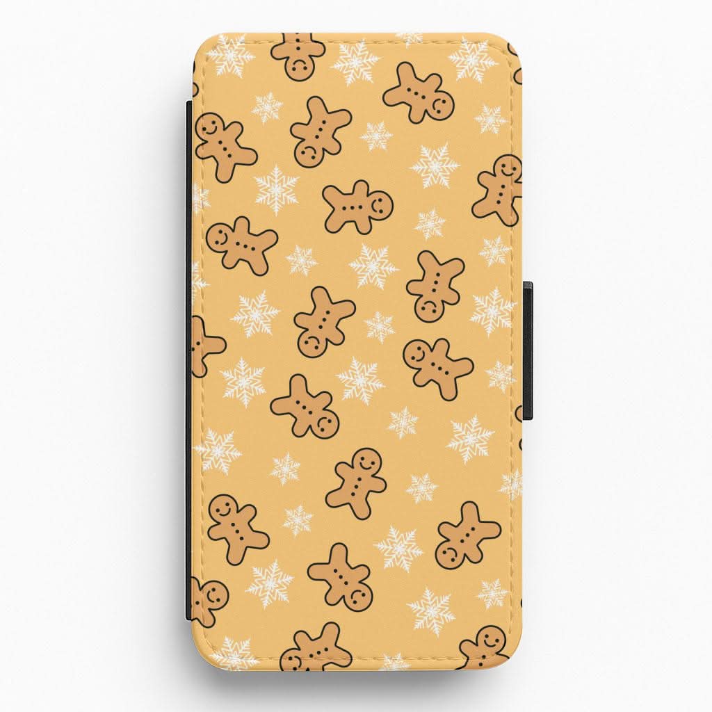 Cute Gingerbread And Snowflakes Pattern Flip / Wallet Phone Case