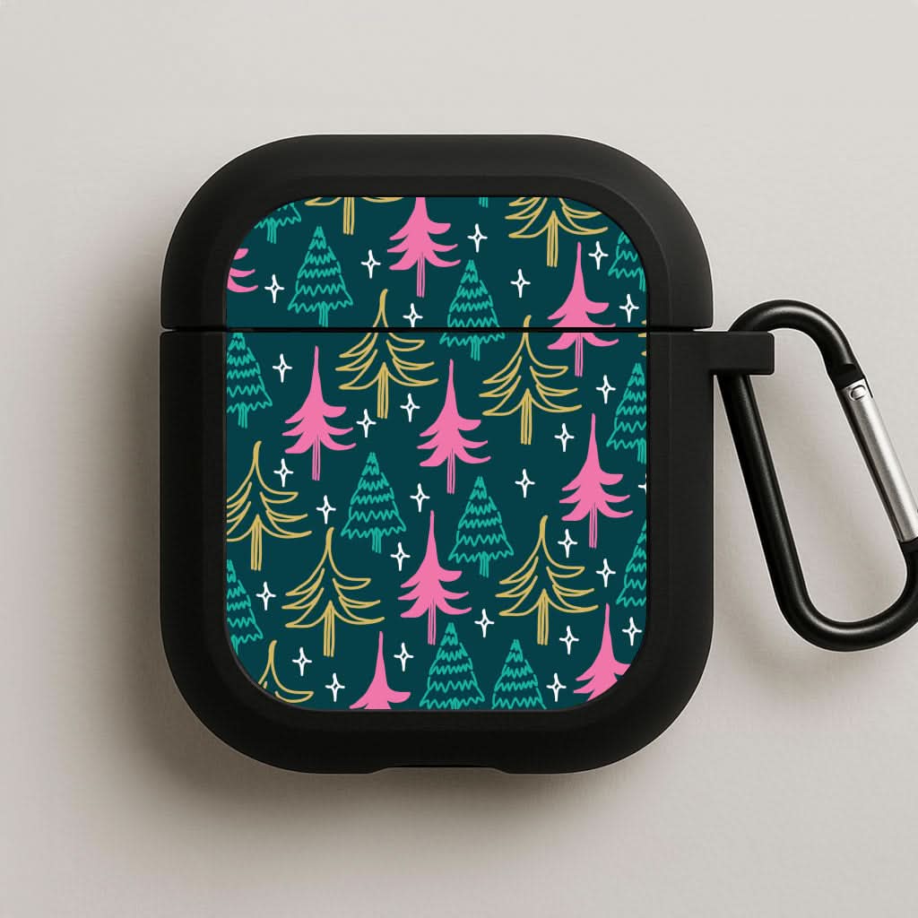 Colourful Sketched Christmas Trees Pattern AirPods Case