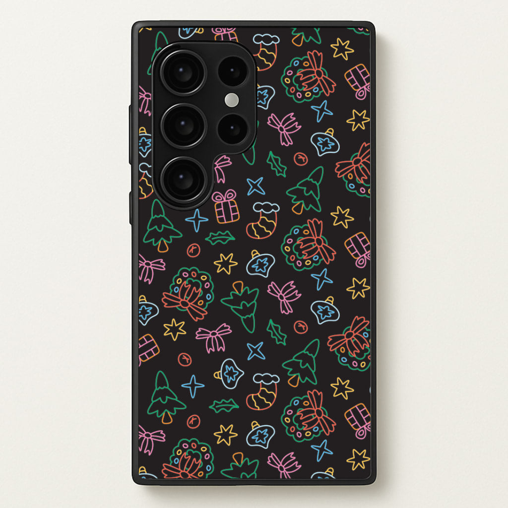 Neon Christmas Icons Pattern I Galaxy S24 Ultra Case