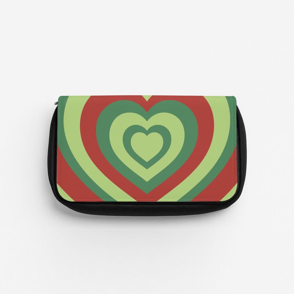 Red And Green Trippy Heart Christmas Pattern Pencil Case
