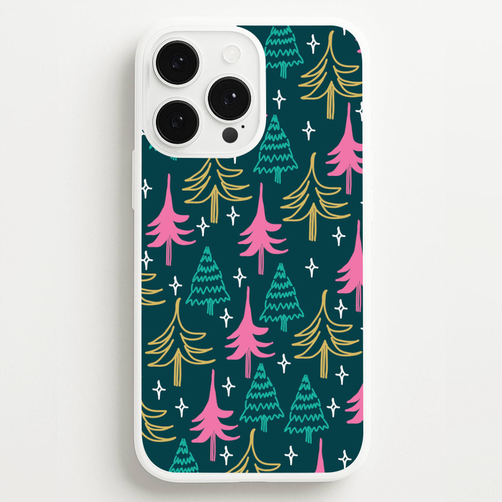 Colourful Sketched Christmas Trees Pattern iPhone 13 Pro Max Case