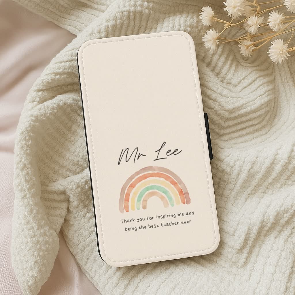 Biege Personalised Teacher Rainbow Leather Phone Case