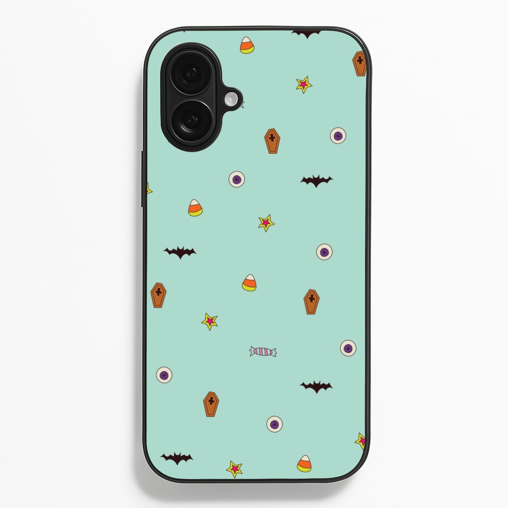 Minature Halloween Cartoons Pattern iPhone 16 Plus Case