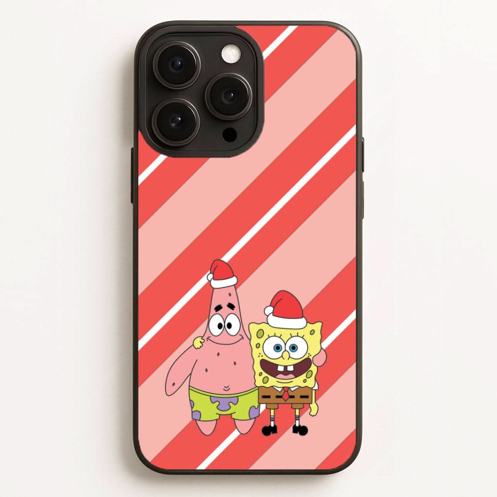 Cartoon Sponge And Starfish Christmas Hats Phone Case for Apple iPhone, Samsung Galaxy, Huawei and Google Pixel