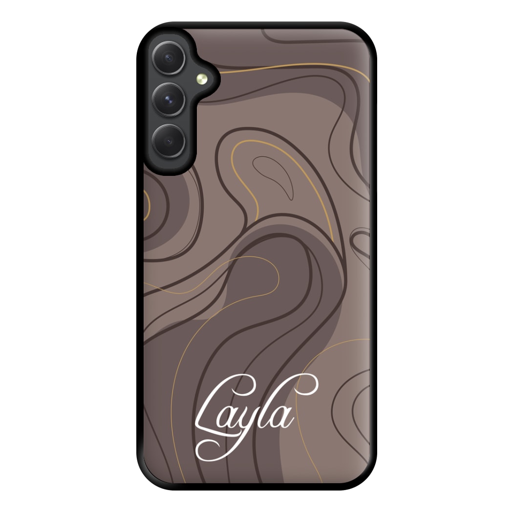 Brown Marble Waves Personalised Name Galaxy A14 Case