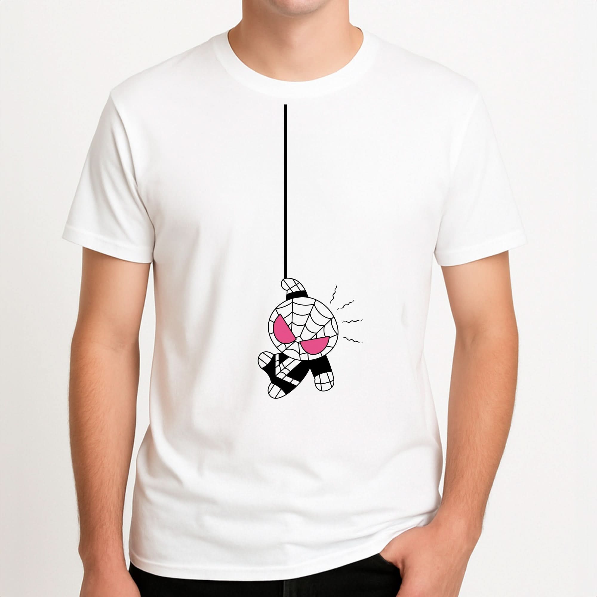 Pink Hanging Spider Hero Mens T-Shirt