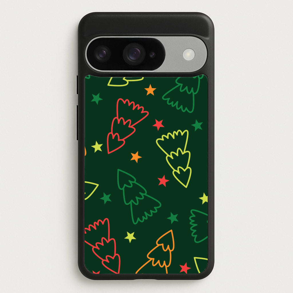 Colourful Christmas Tree Outlines Pattern Google Pixel 10 / 10 Pro Case