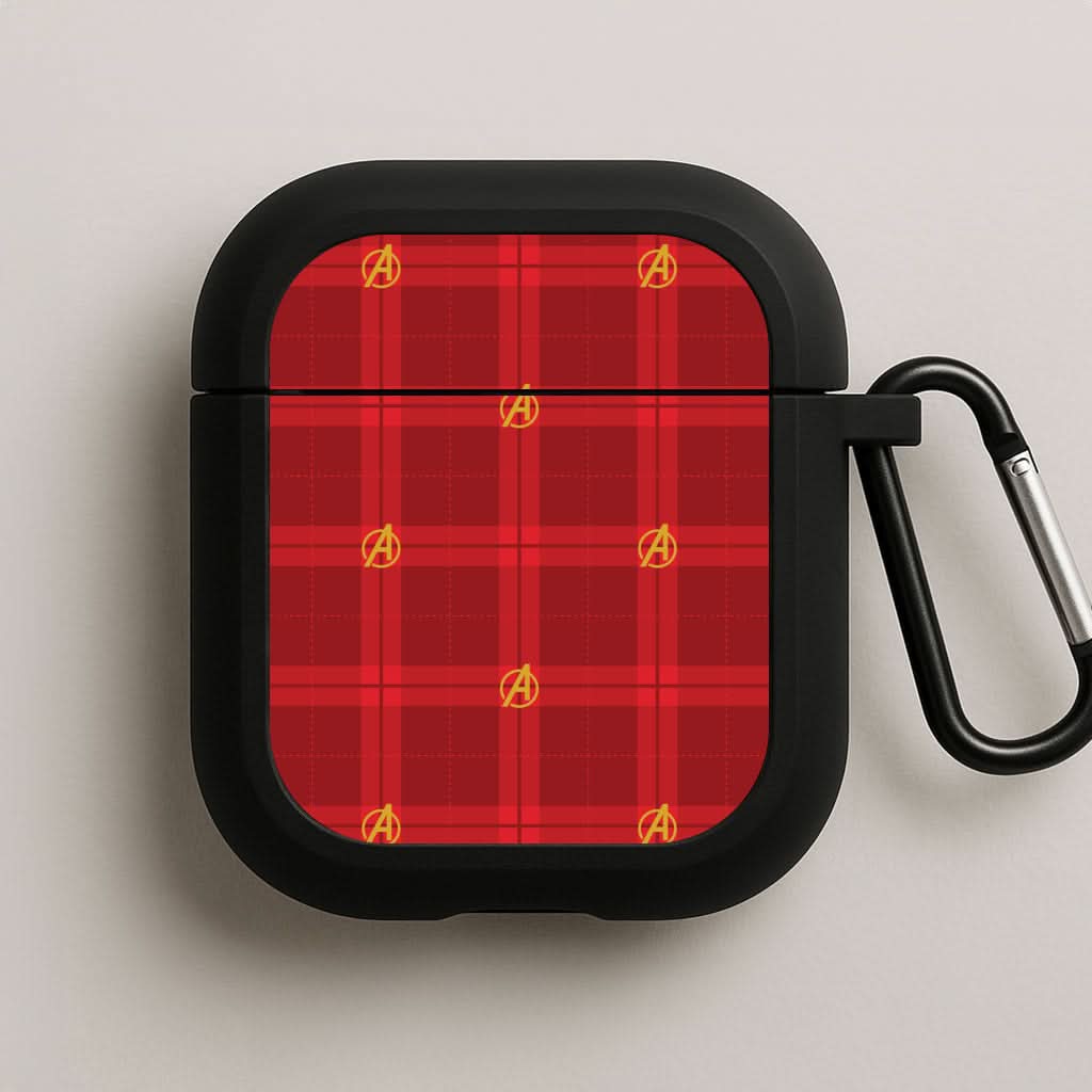 Superhero Team Red Tartan Pattern AirPods Case