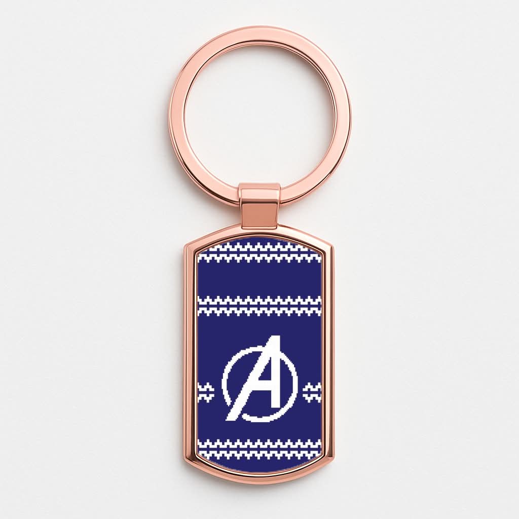 Superhero Team Blue Christmas Jumper  Rose Gold Keyring