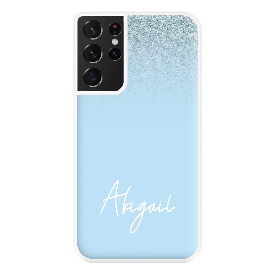 Blue Glitter Personalised Name Galaxy S21 Ultra Case