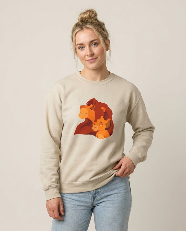 King Lion And Cub Sweatshirt — Sand Front, worn