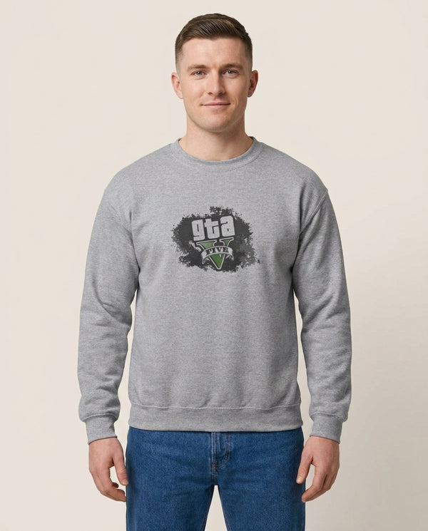 Five - Video Game Sweatshirt — Grey Front, worn