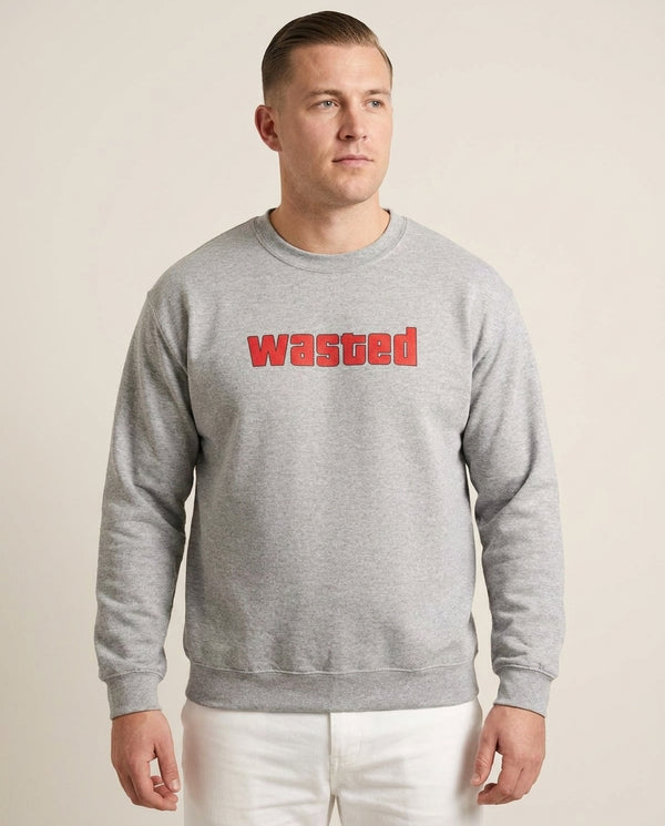 Wasted - Video Game Sweatshirt — Grey Front, worn