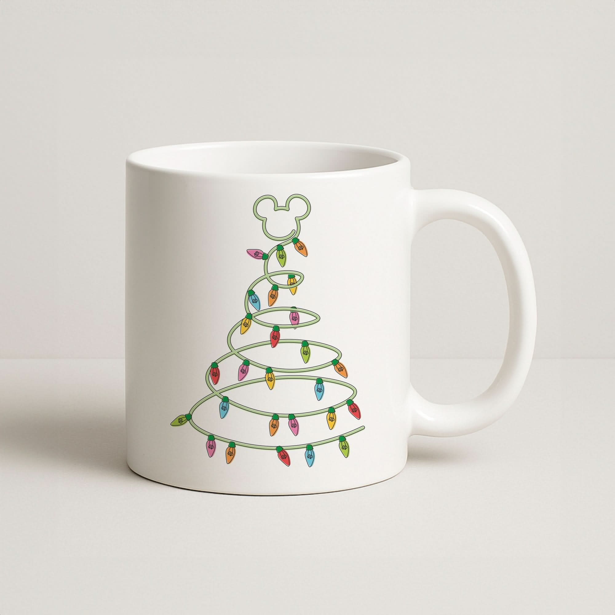 Cartoon Mouse Christmas Tree Lights Coffee Mug