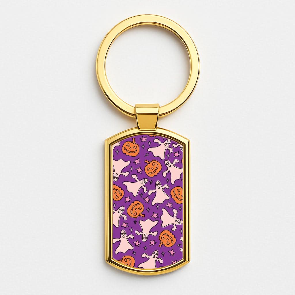 Abstract Halloween Pattern Gold Keyring