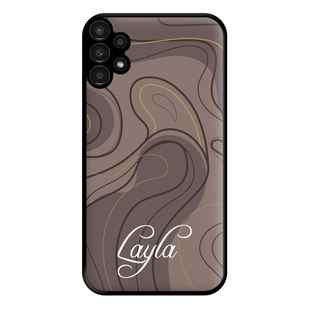 Brown Marble Waves Personalised Name Galaxy A13 Case