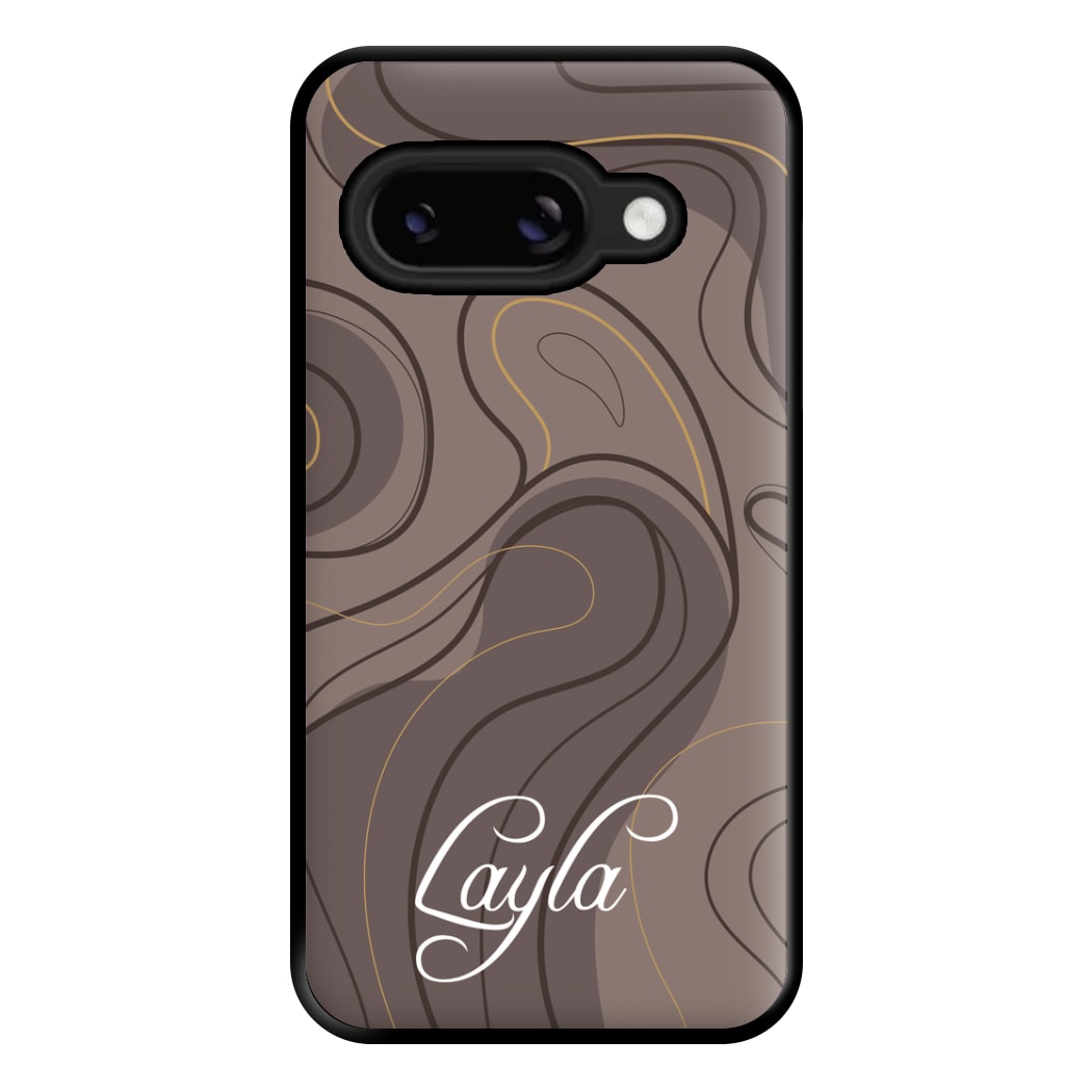 Brown Marble Waves Personalised Name Google Pixel 9a Case