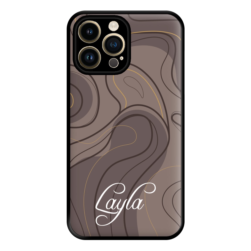 Brown Marble Waves Personalised Name iPhone 15 Pro Max Case