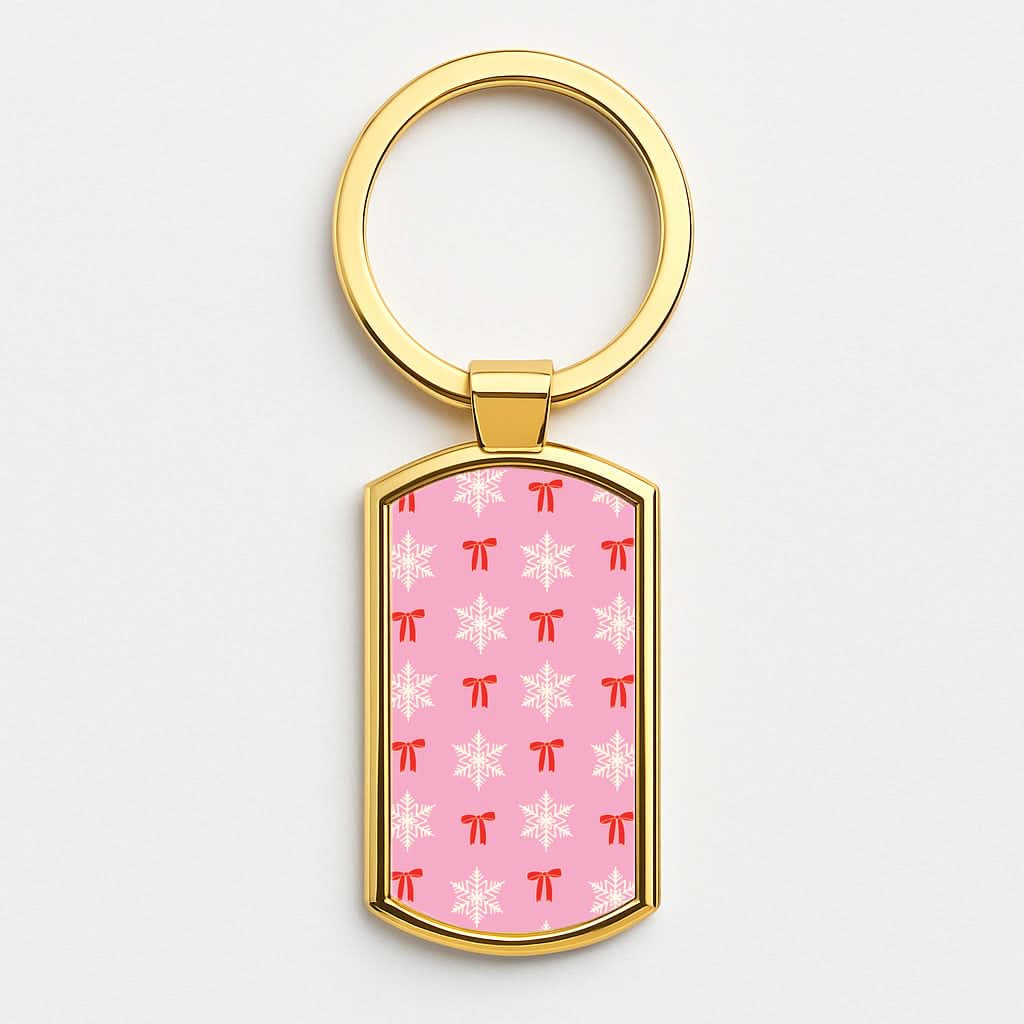 Coquette Bows And Snowflakes Pattern Gold Keyring
